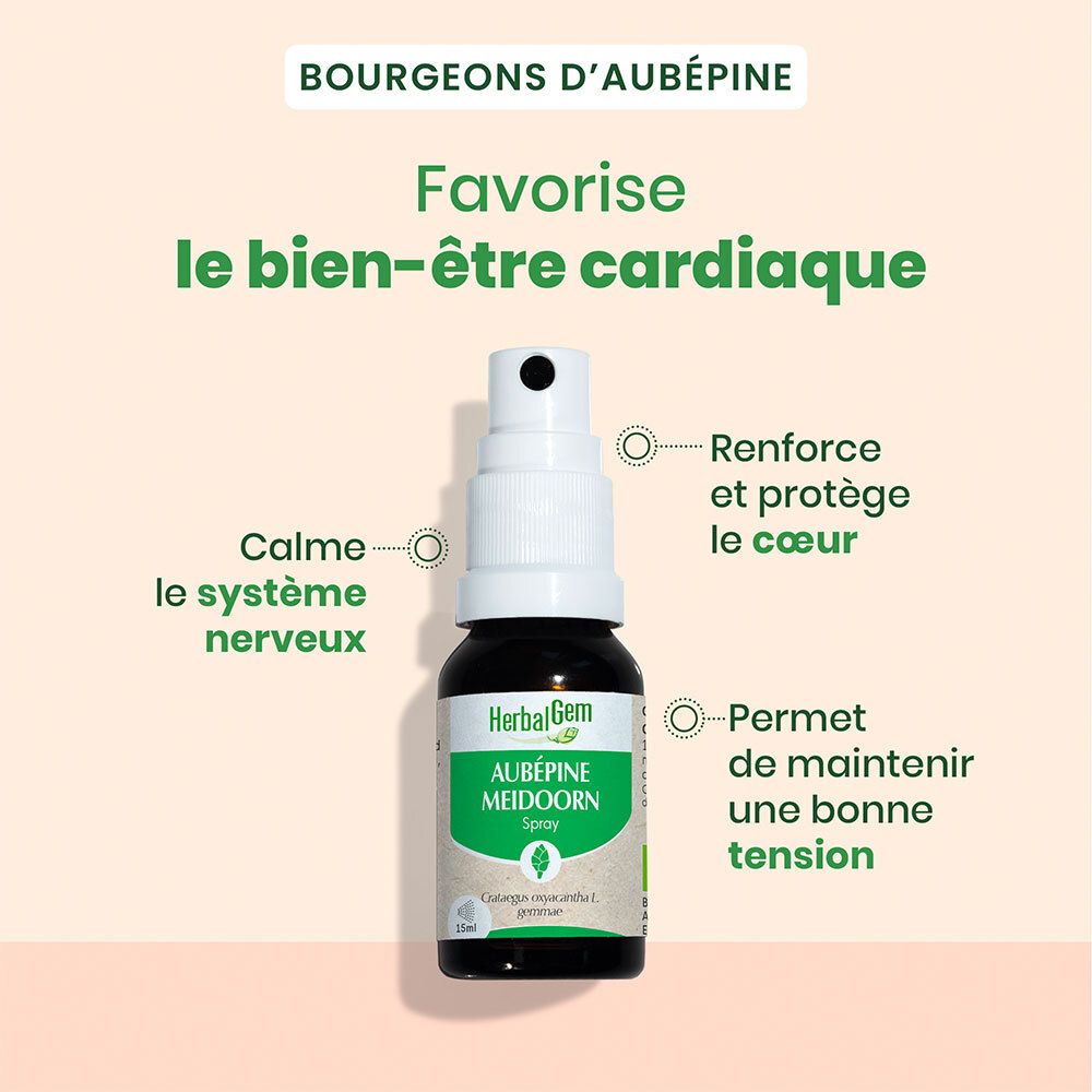 HERBALGEM - Aubépine Bio - Complément Alimentaire  - Extrait De Bourgeon Frais - Pour Circulation Sanguine - 15 ml