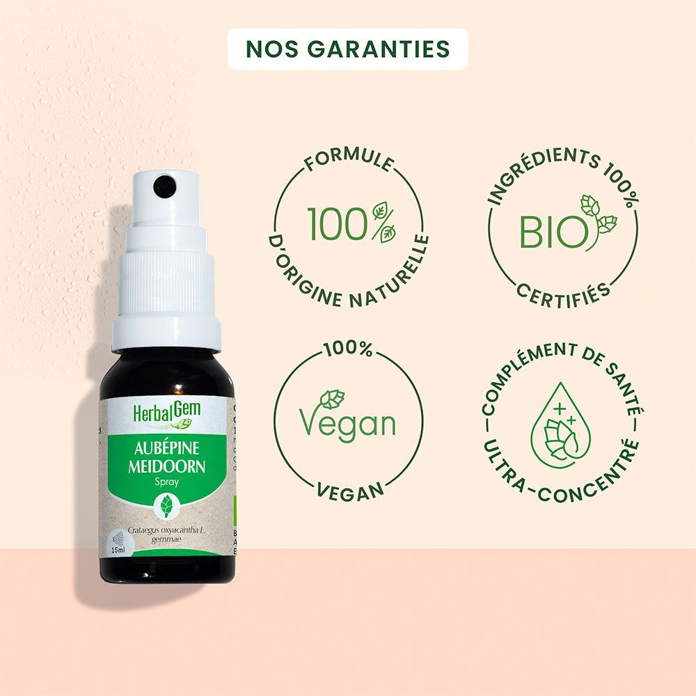 HERBALGEM - Aubépine Bio - Complément Alimentaire  - Extrait De Bourgeon Frais - Pour Circulation Sanguine - 15 ml