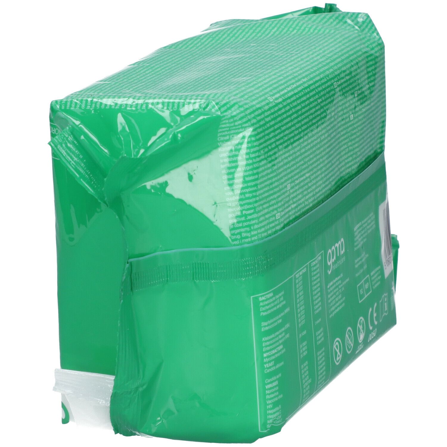 Emballage vert, partiellement transparent. Marque gama. Forme carrée. Informations et marquage CE.