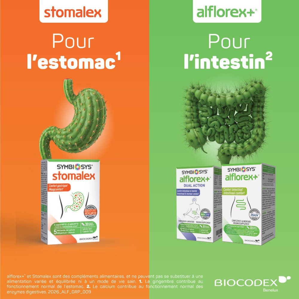 Pot de 30 gélules Alflorex+, avec instructions en français.