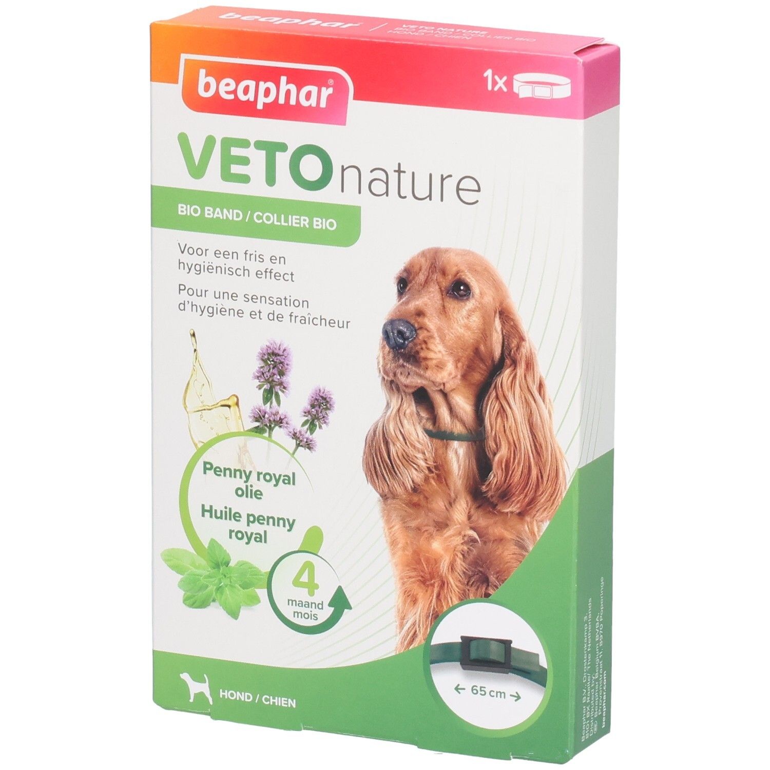 Collier Bio Beaphar Vetonature pour chien, 65 cm. Huile penny royal.