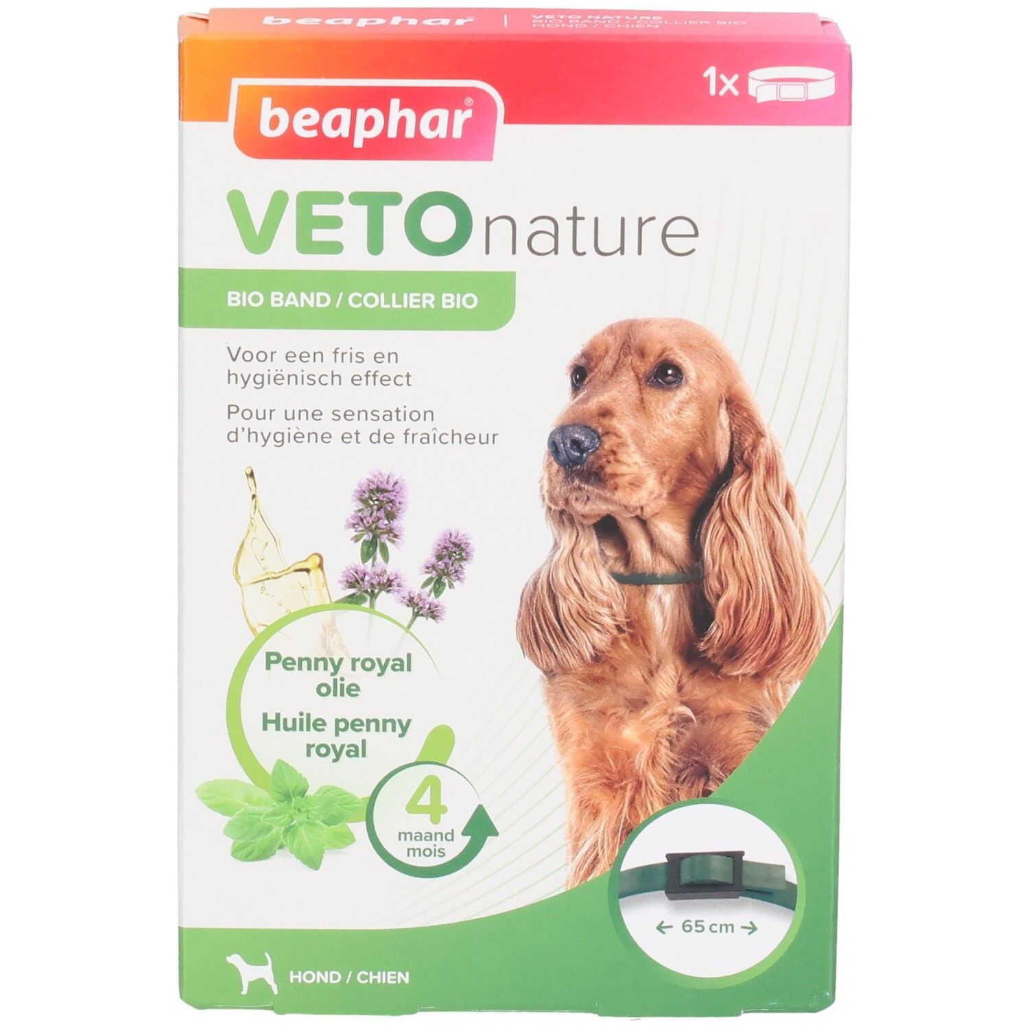 Collier Bio Beaphar Vetonature pour chien, 65 cm. Huile penny royal.