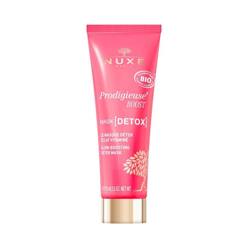 Masque Détox Prodigieuse Boost NUXE dans un tube rose avec bouchon doré. Contient 75ml.