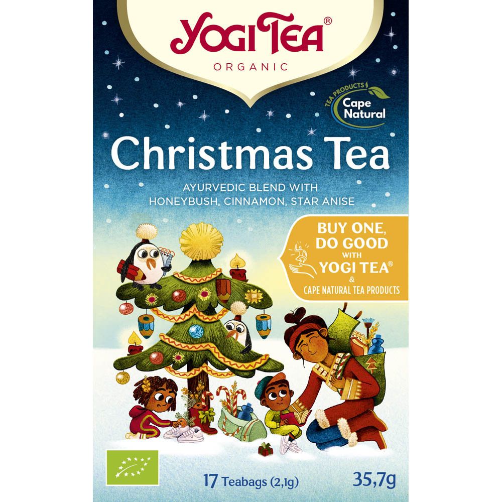 Boîte de Yogi Tea® Christmas Tea. Face avant avec illustration, logo et nom du produit. 17 sachets, 35,7g.
