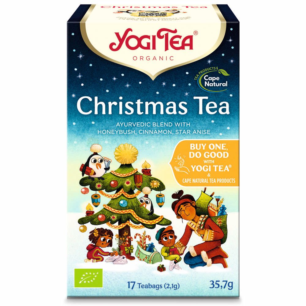 Boîte de Yogi Tea® Christmas Tea. Face avant avec illustration, logo et nom du produit. 17 sachets, 35,7g.