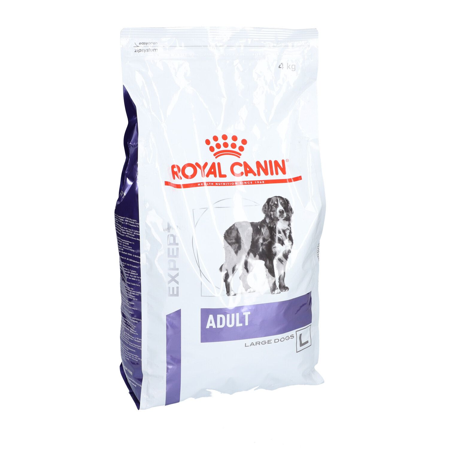 Sac Royal Canin Expert Adult Large Dogs. Logo, chien, texte. 4 kg.