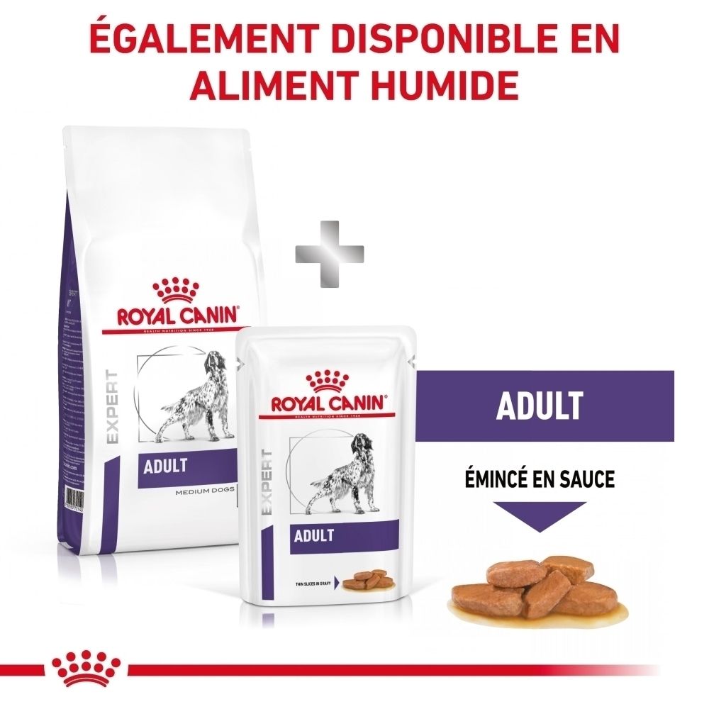 ROYAL CANIN® Medium Dog Adult également disponible en alimentation humide.
