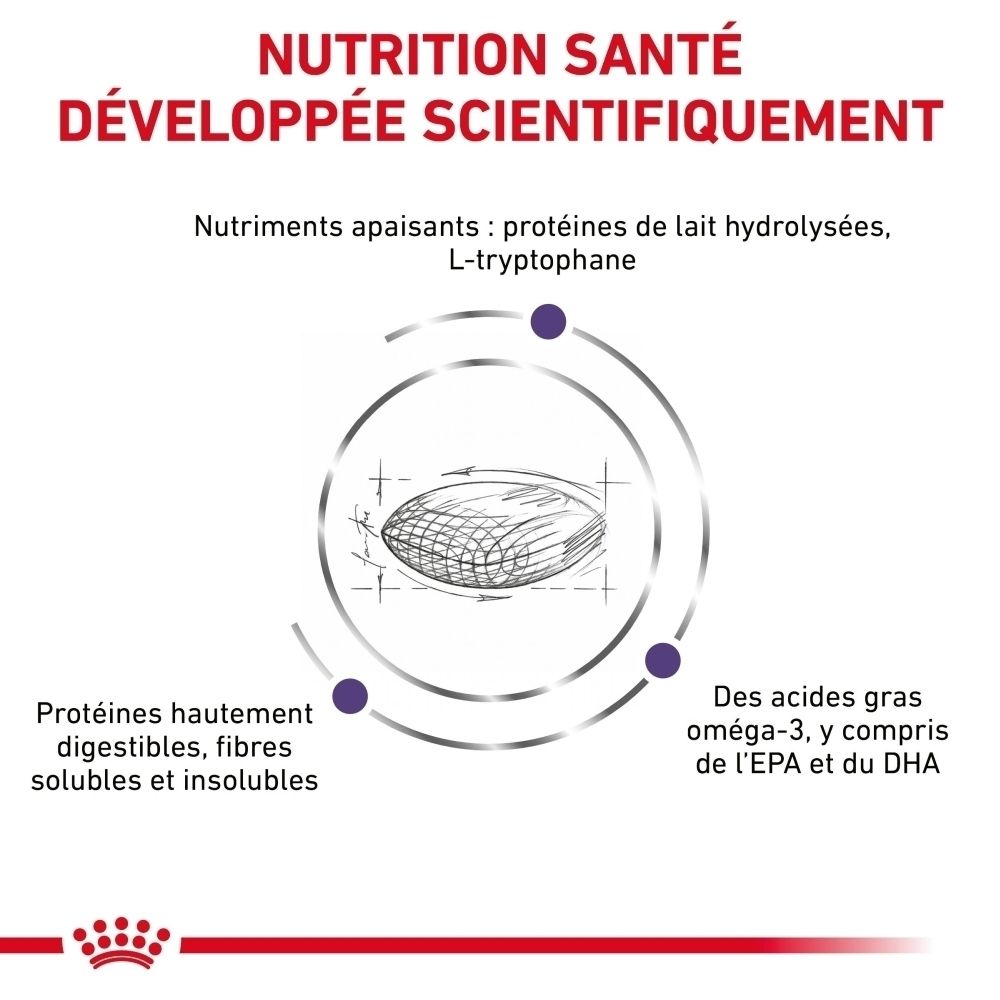 Graphique sur la nutrition scientifiquement développée, avec nutriments apaisants et oméga-3.