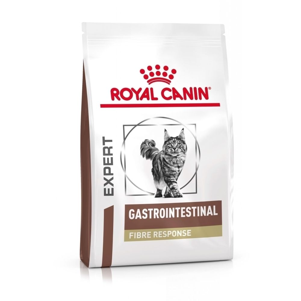 Comparaison d'emballages : Ancien et nouveau packaging de ROYAL CANIN® Gastro-Intestinal Fibre Response.