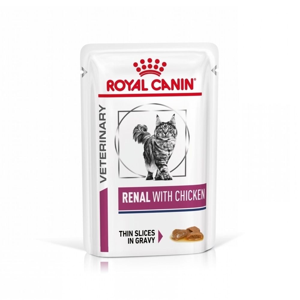 ROYAL CANIN Veterinary Renal Chicken Sachet individuel avec contenu en sauce.