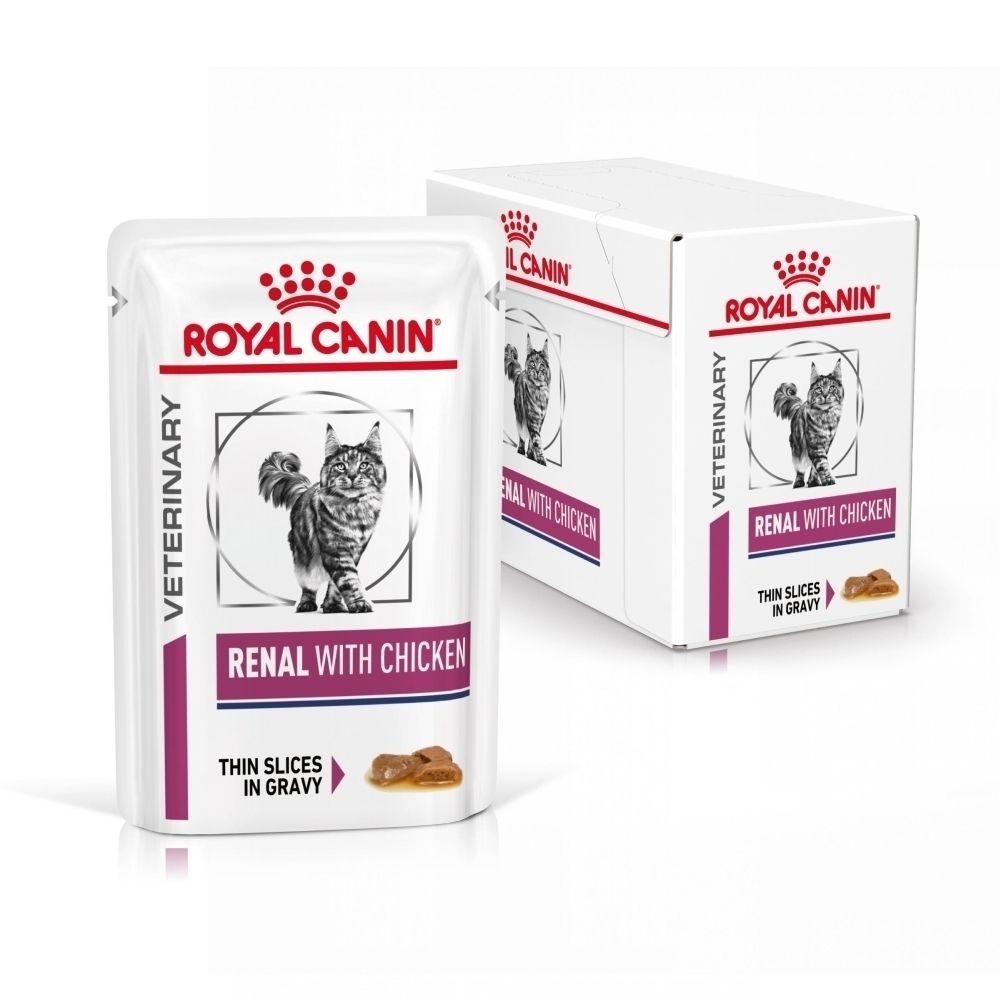 ROYAL CANIN Veterinary Renal Chicken Sachet individuel avec contenu en sauce.