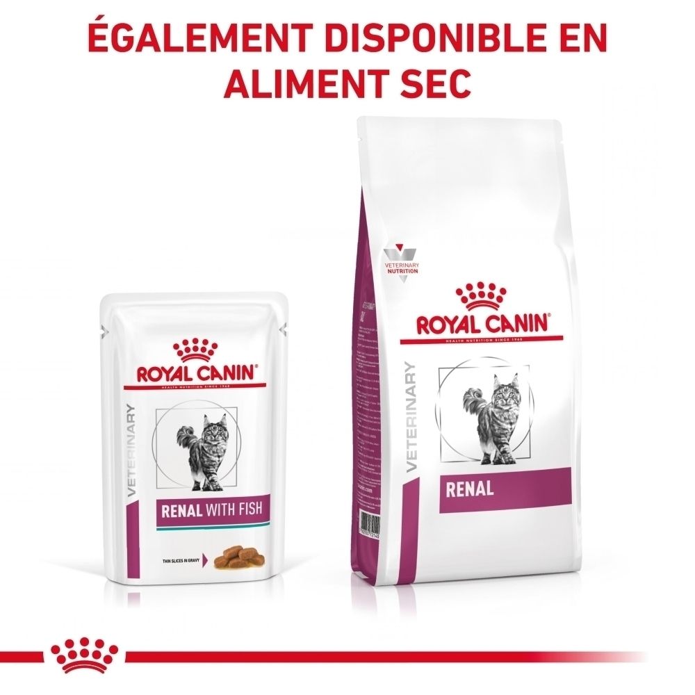 Royal Canin Renal avec poisson et alimentation sèche.