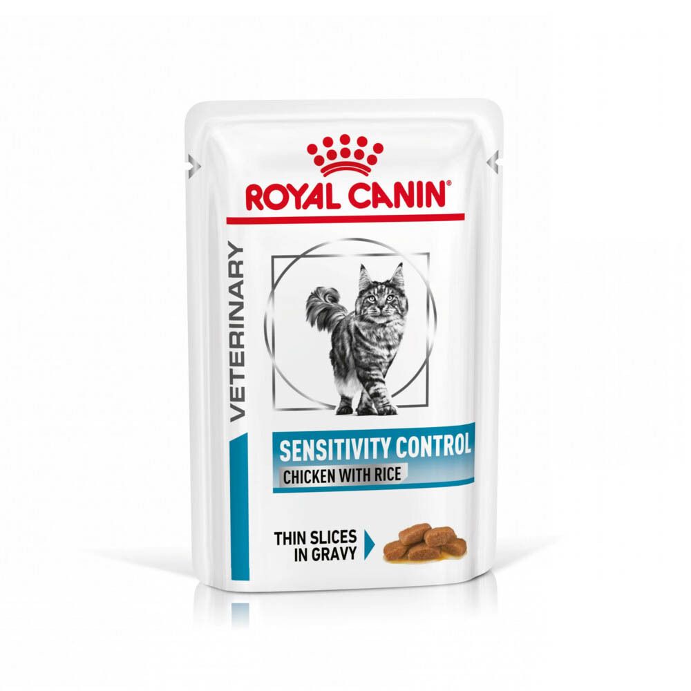 Sachet de nourriture Royal Canin Veterinary Sensitivity Control pour chats, poulet et riz.