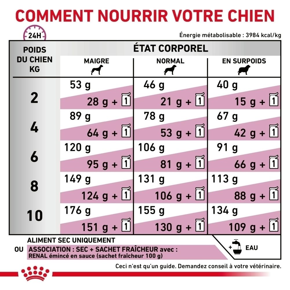 ROYAL CANIN® Renal : Recommandations nutritionnelles pour chiens.