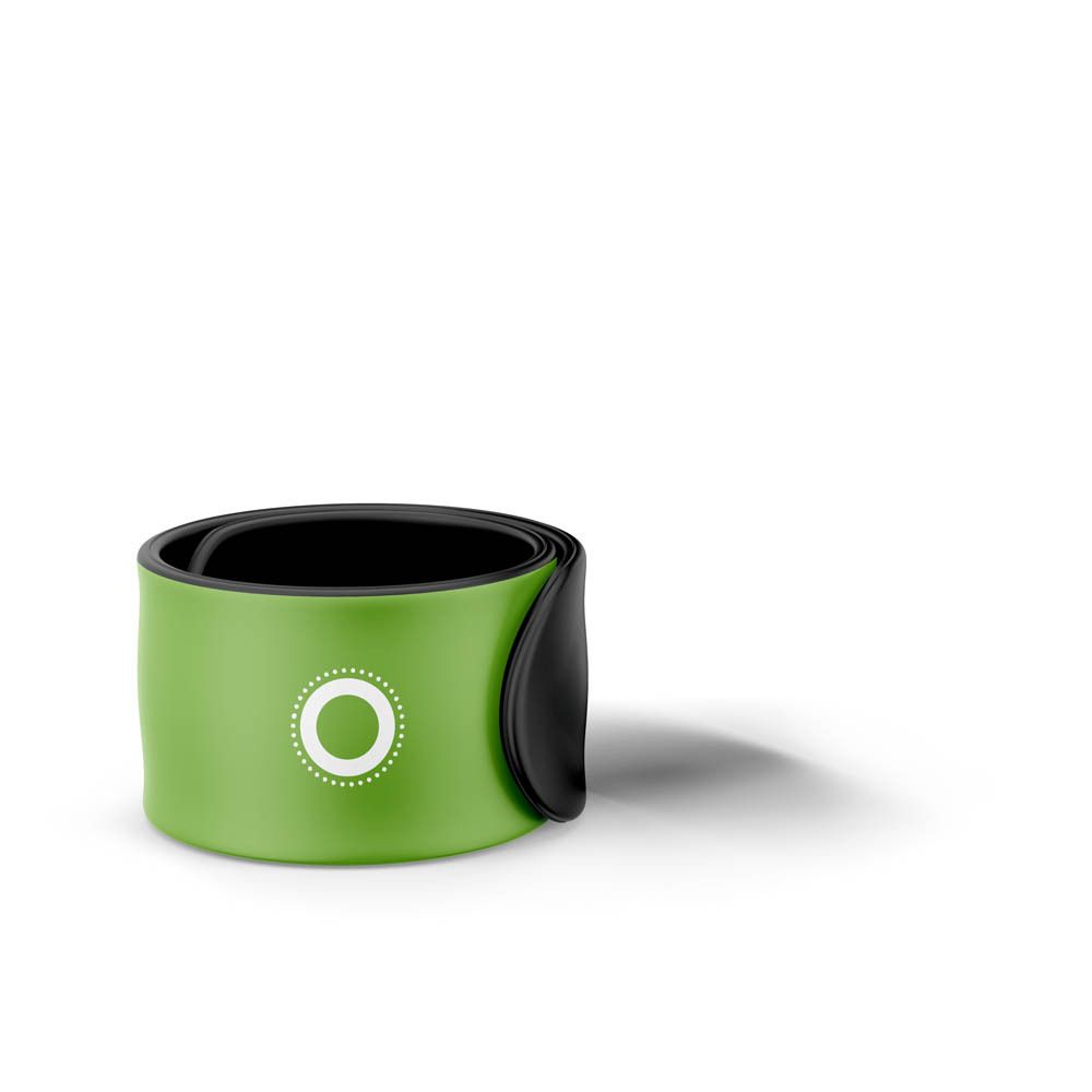Bracelet Manouka anti-moustiques rechargeable. Couleur verte, emballage.
