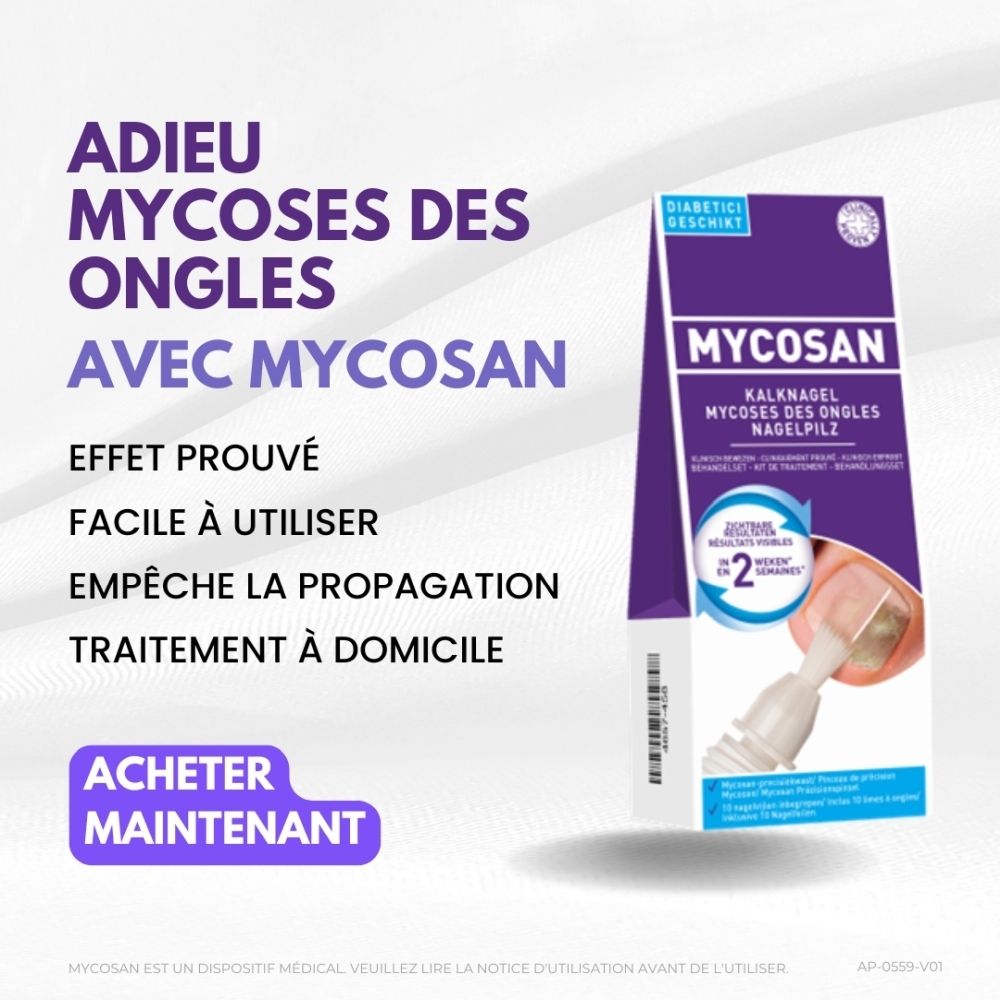 Emballage Mycosan. Traitement des mycoses des ongles. Effet prouvé. Facile à utiliser. Diabétiques.