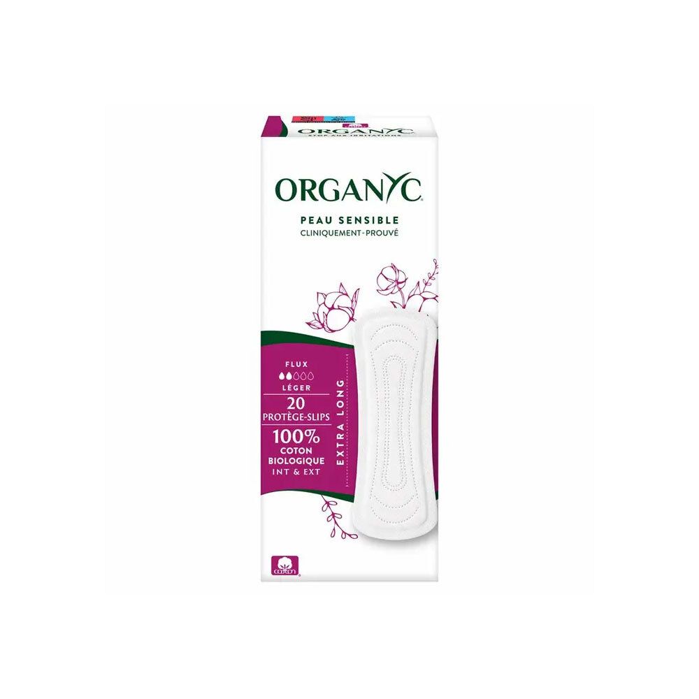 Organyc Protège-Slips Extra Long, 20 pièces. 100% coton bio pour peaux sensibles.