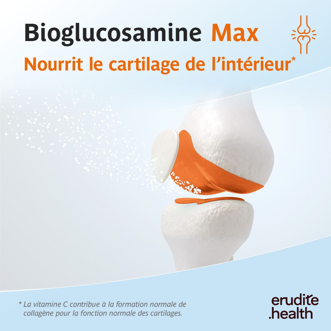 Bioglucosamine Max: Nourrit le cartilage de l'intérieur. Avec D-Glucosamine HCl et Vitamine C.