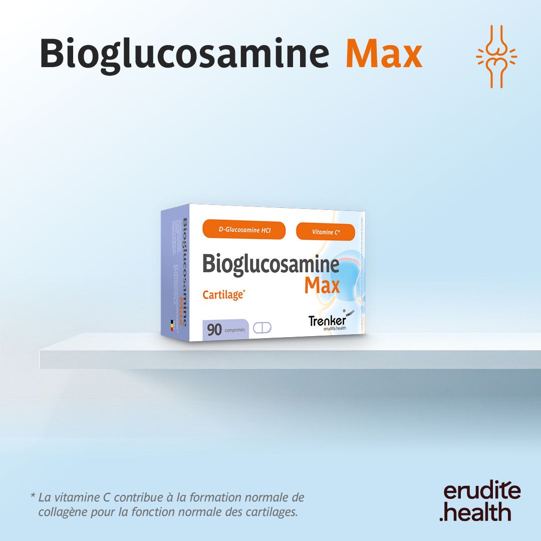 Bioglucosamine Max: 1 comprimé ou 1 sachet par jour. D-Glucosamine HCl (1250 mg), Vitamine C (25% AR).