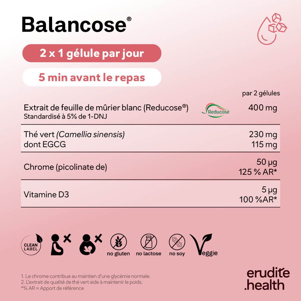 Emballage Nutriphyt Balancose sur étagère, pour glycémie et poids.