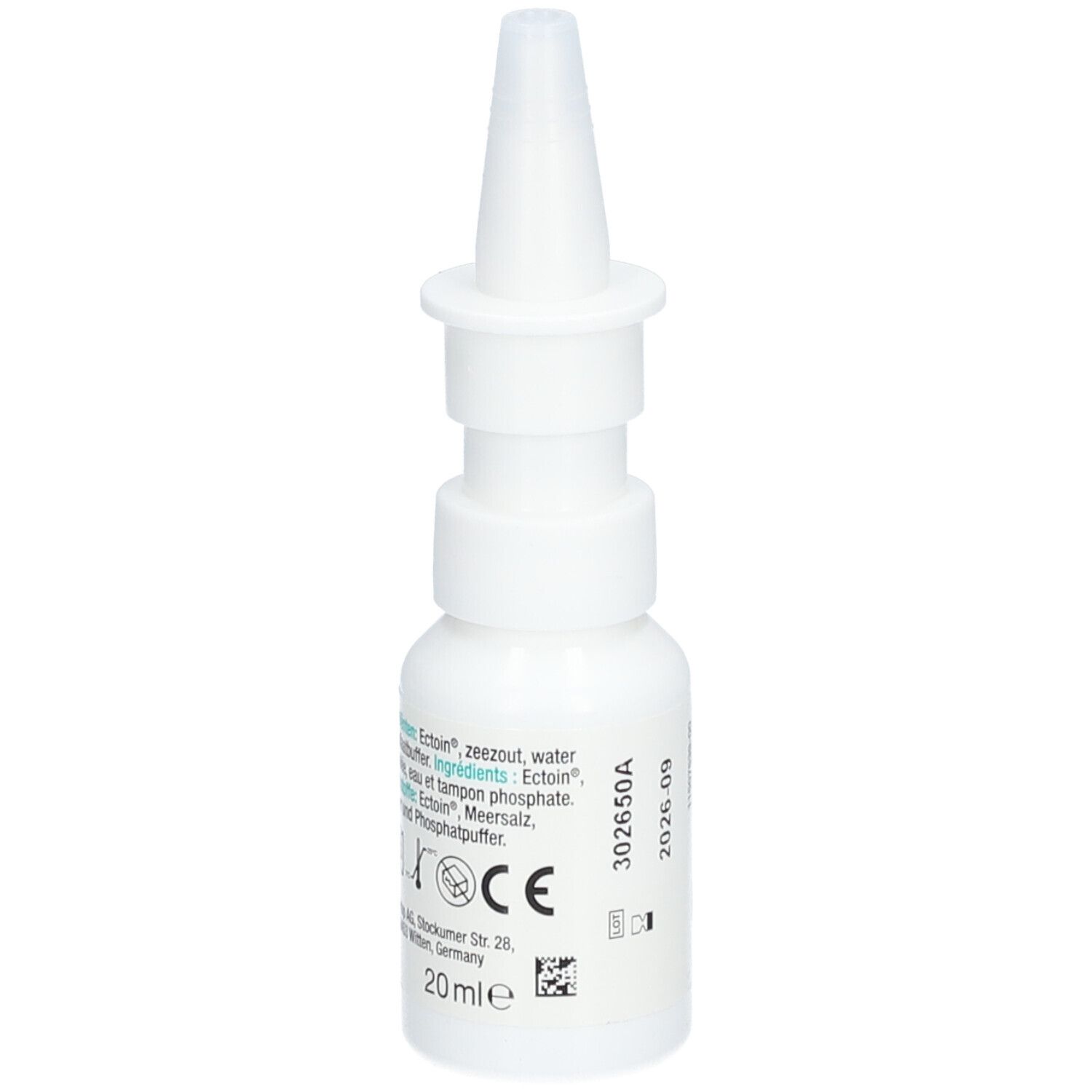 Flacon de spray nasal blanc avec embout. Inscription : KIDS-MERIPRINE, SPRAY NASAL. 