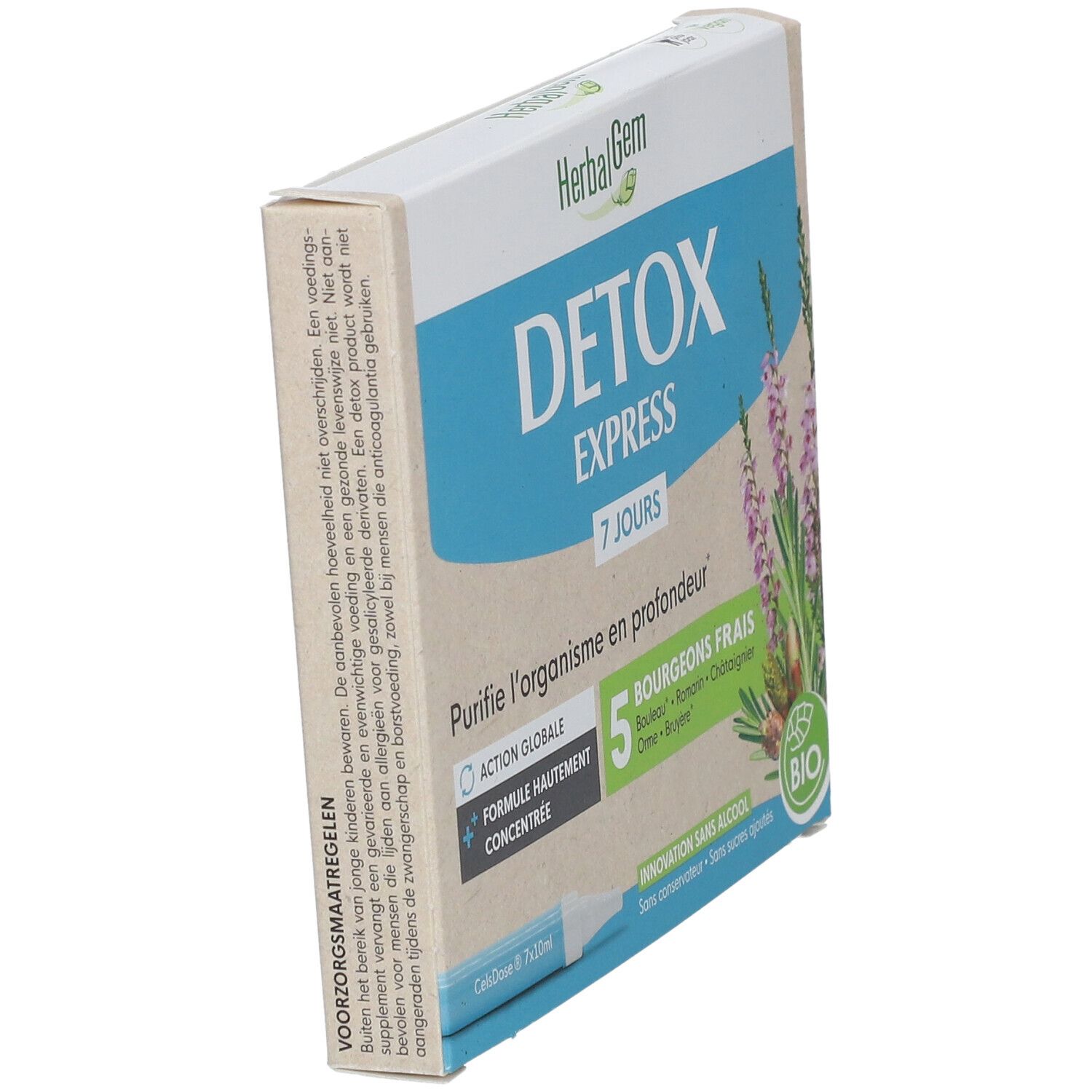 HERBALGEM - Detox Express 7 Jours - Purifie L'Organisme En Profondeur - Complément Alimentaire Gemmothérapie - Formule Hautement Concentrée - Action Globale - 5 Bourgeons Frais - Bio - 7x10ml