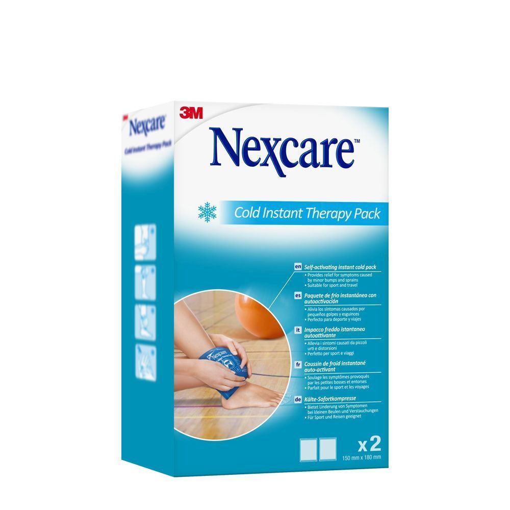 Emballage Nexcare Cold Instant Therapy Pack. Dimensions : 150 mm x 180 mm. Contient deux paquets.