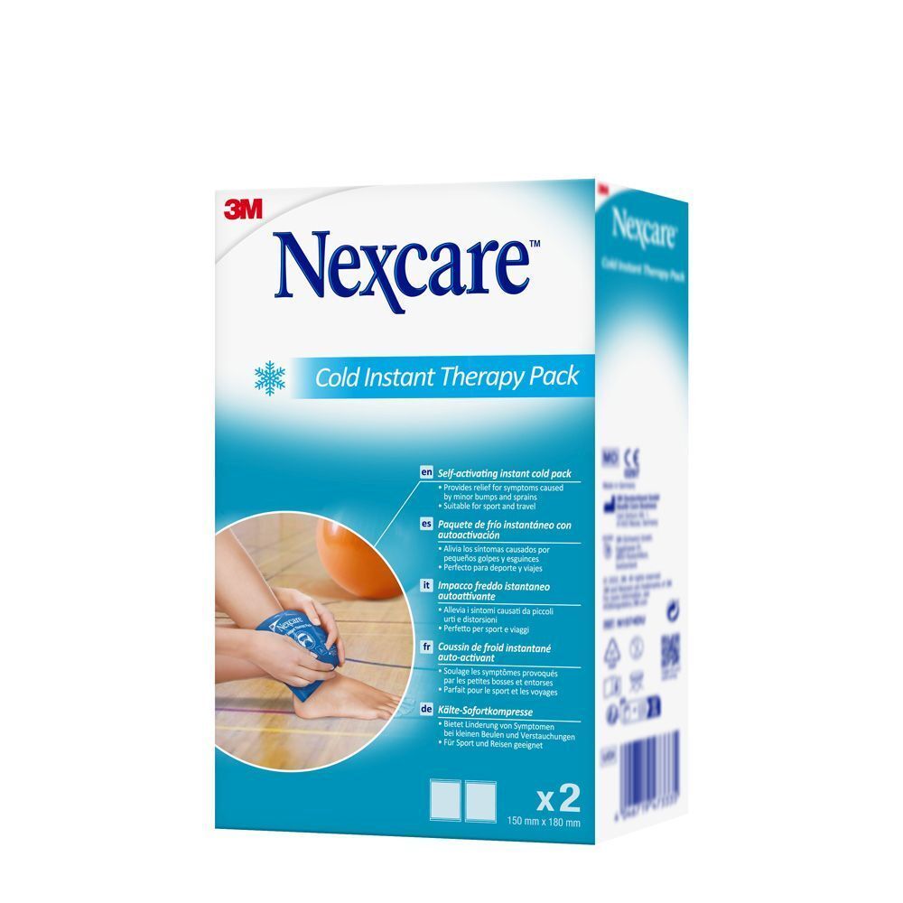 Emballage Nexcare Cold Instant Therapy Pack. Dimensions : 150 mm x 180 mm. Contient deux paquets.