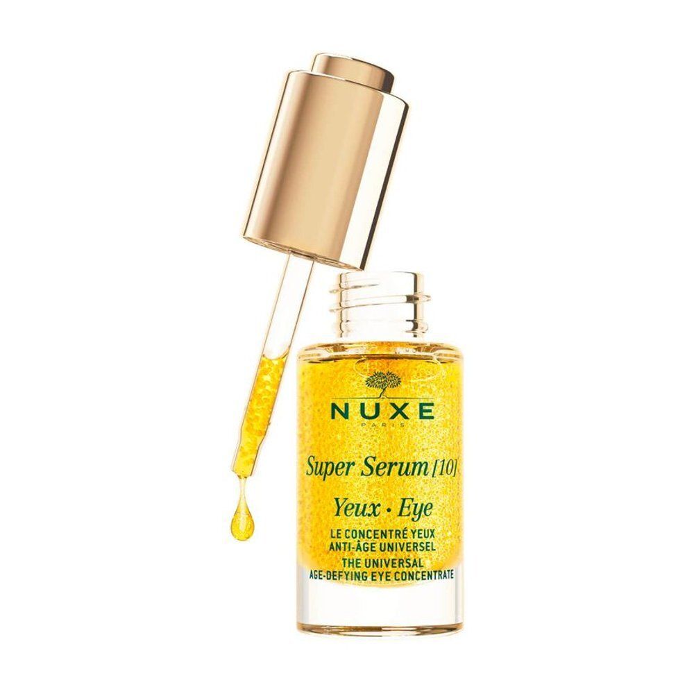 Emballage Nuxe Super Serum pour les yeux, côté avec informations produit en plusieurs langues.