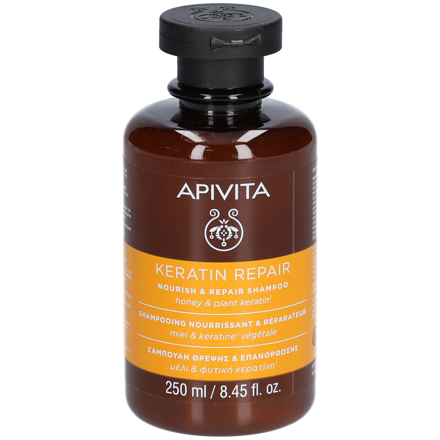 API VITA Keratin Repair Shampoo, 250 ml. Flacon brun avec bouchon noir.