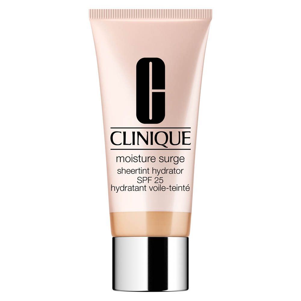 CLINIQUE Moisture Surge Sheertint Hydrator SPF25 2 Light dans un tube rose avec un bouchon argenté.