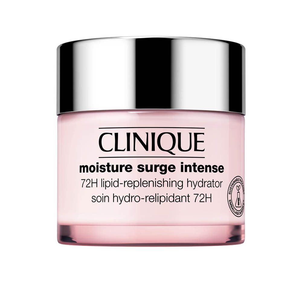 Clinique Moisture Surge Intense 72H Lipid-Replenishing Hydrator dans un pot rose avec un couvercle argenté.