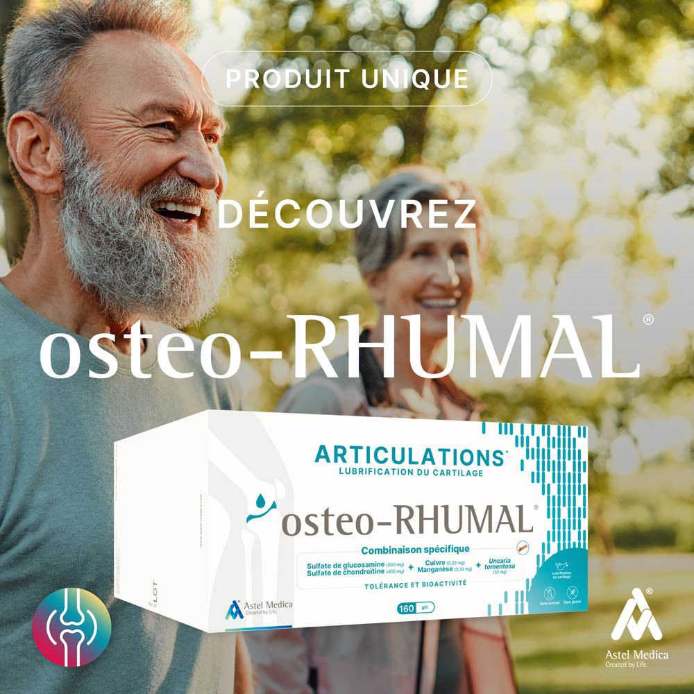 Boîte Osteo-RHUMAL Articulations, lubrification du cartilage. Contient 160 gélules.