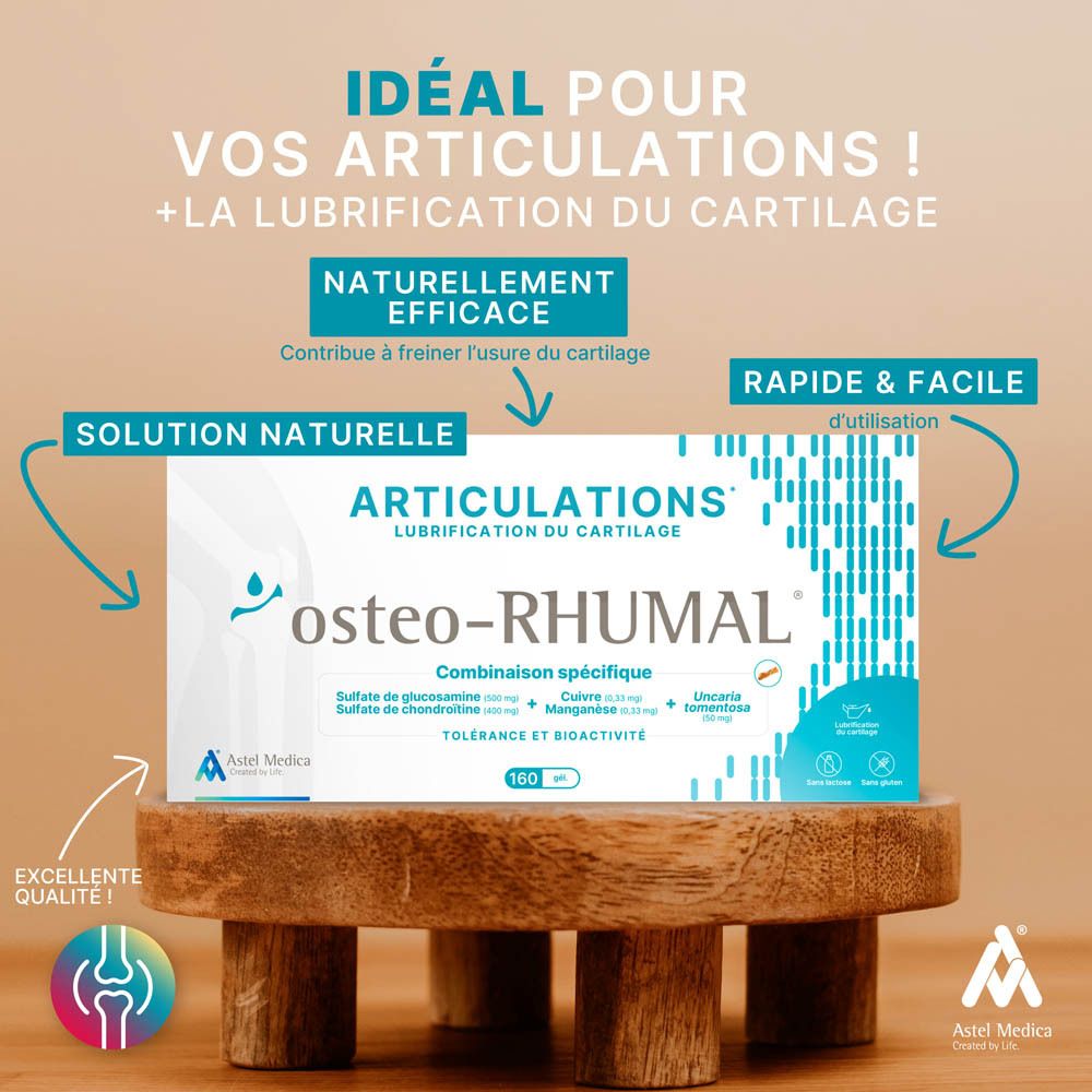 Boîte Osteo-RHUMAL Articulations, lubrification du cartilage. Contient 160 gélules.