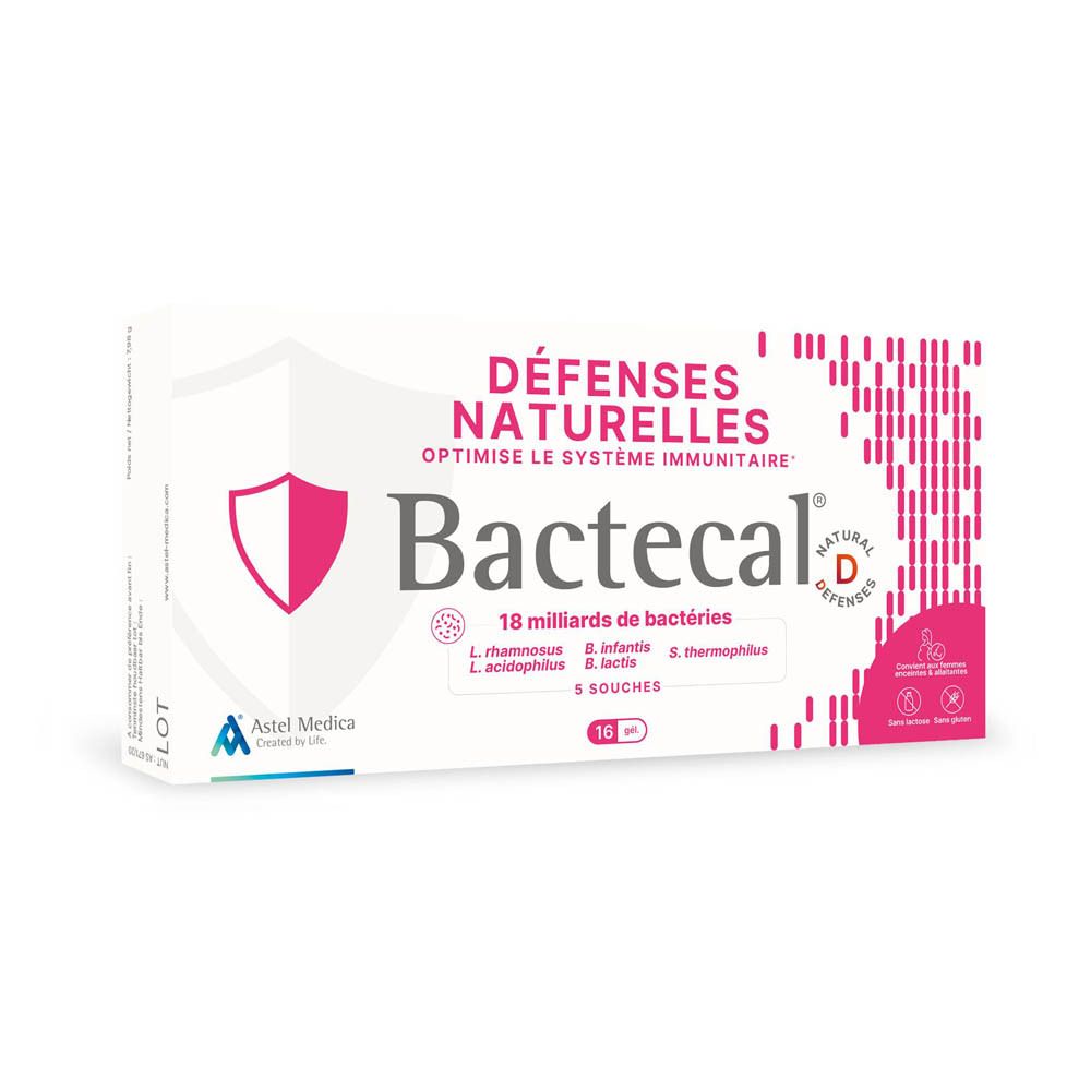 Bactecal D boîte de 16 sachets, 18 milliards de bactéries, pour les défenses naturelles.
