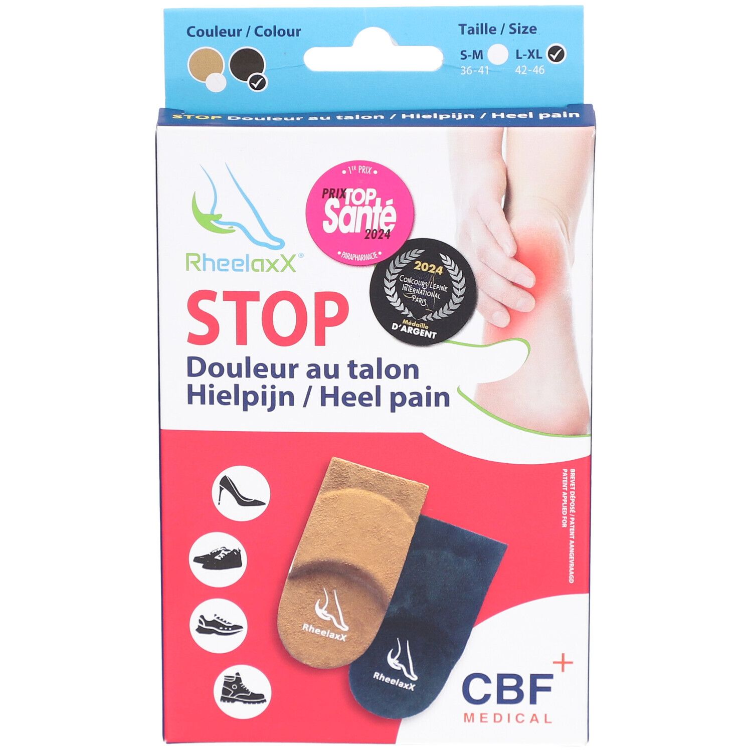 Rheelaxx Stop Douleur au Talon L-XL Noir