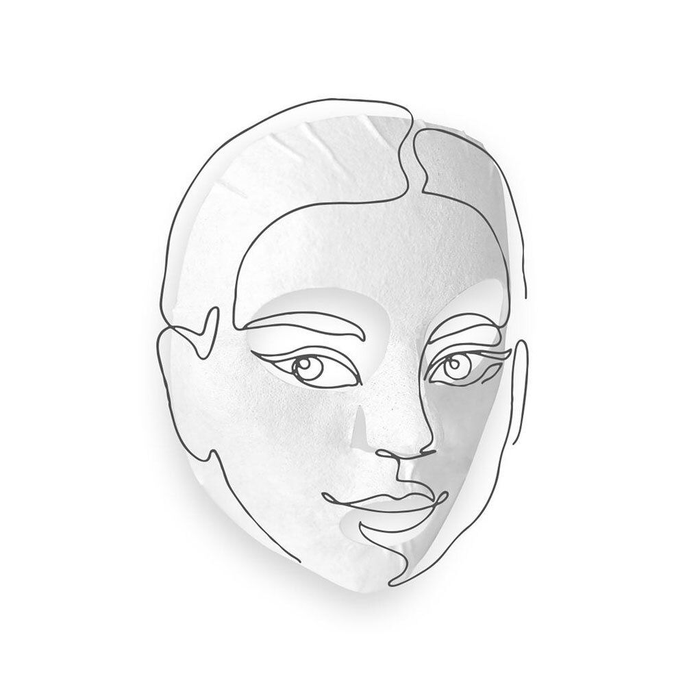 Masque facial en forme de visage, avec contour. Matériau blanc.