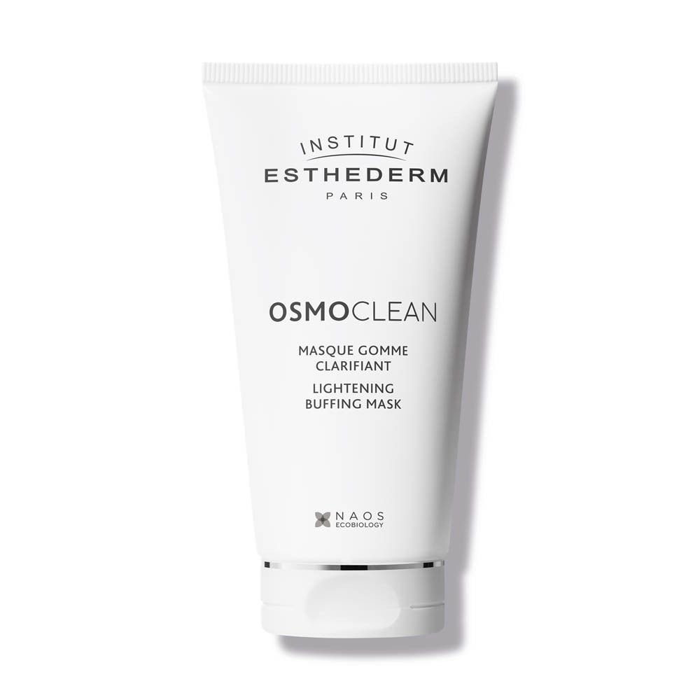 Tube blanc Osmoclean Institut Esthederm. Inscription: Lightening Buffing Mask. Logo NAOS.