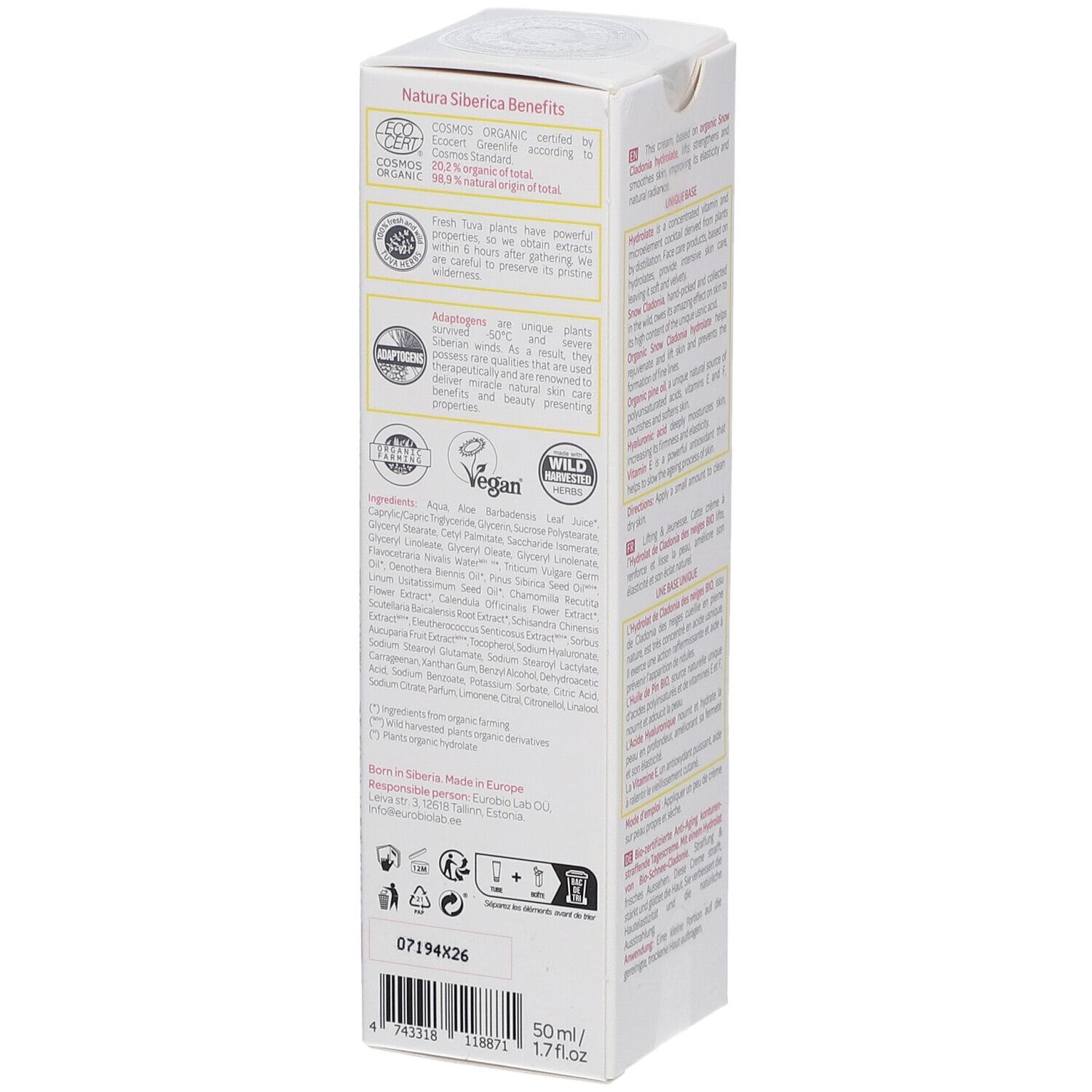 Organic Certified Contour Lifting Age-Defying Day Face Cream 50 ml crème