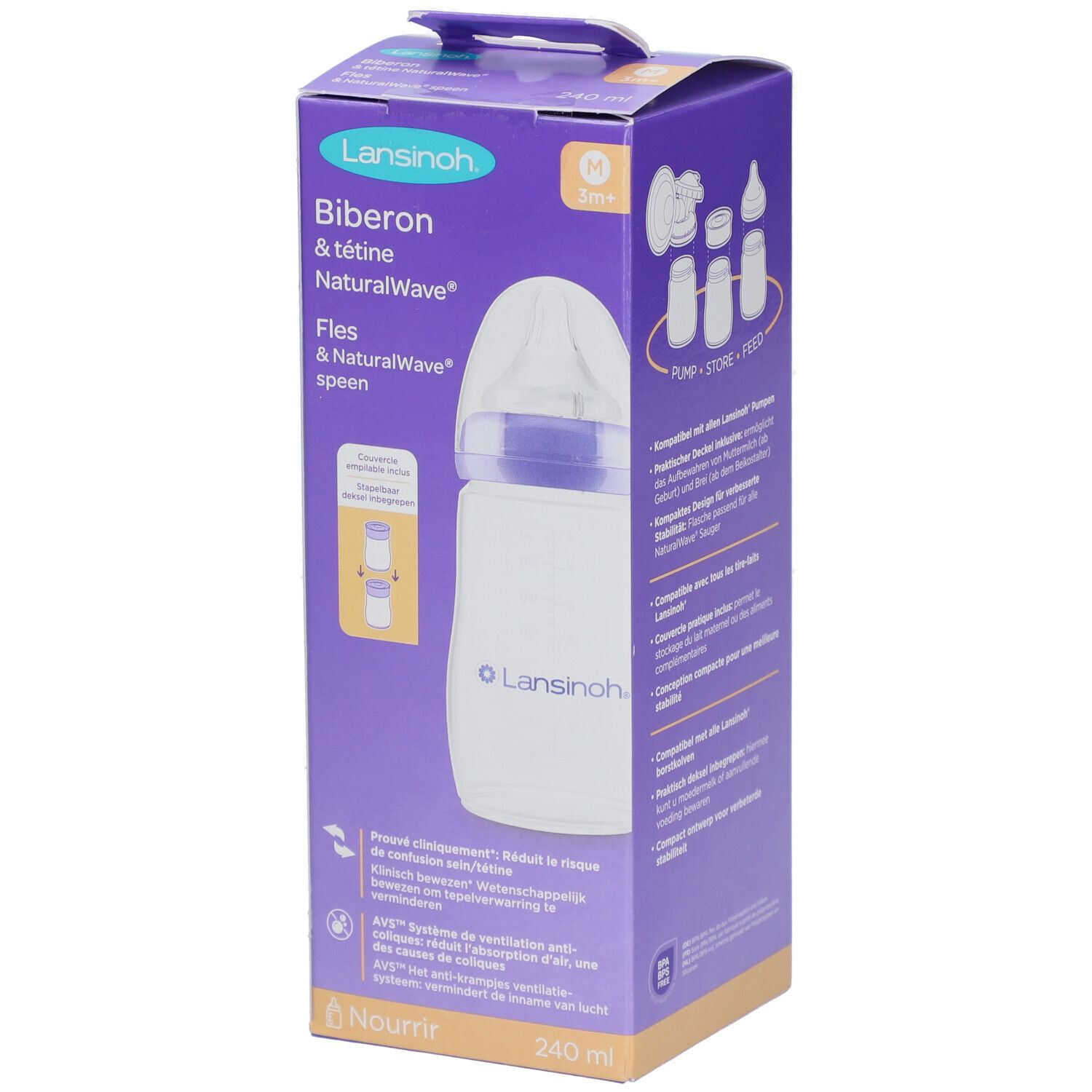 Lansinoh Biberon + Tétine NaturalWave 3m+ 240 ml