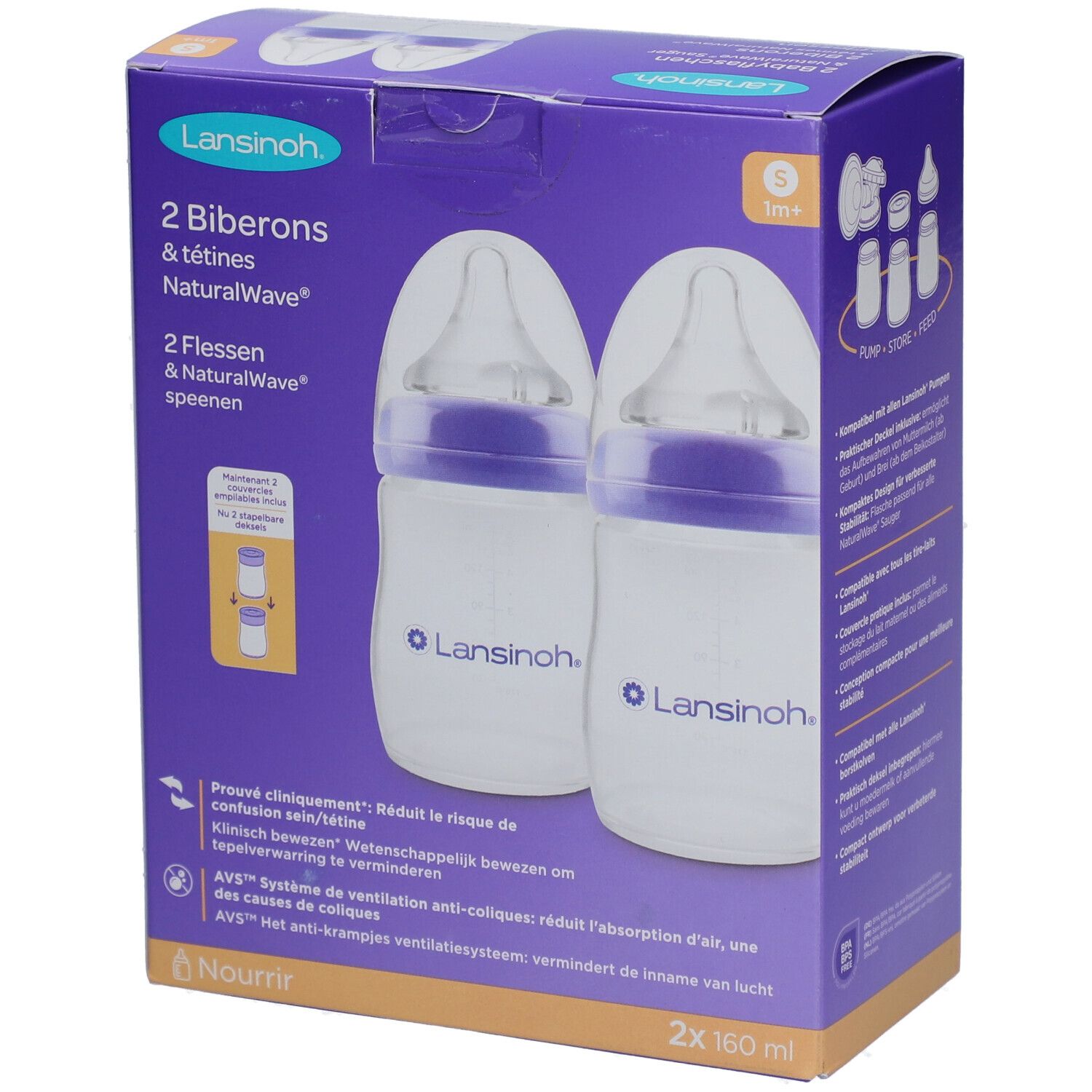 LANSINOH Biberon + NaturalWave® Tétine 1m+ 160 ml