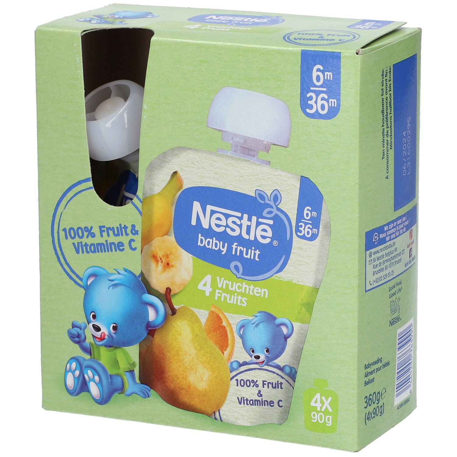 Nestlé Baby Fruit Gourde Compote 4 Fruits Bébé 6+ Mois Gourde 90g