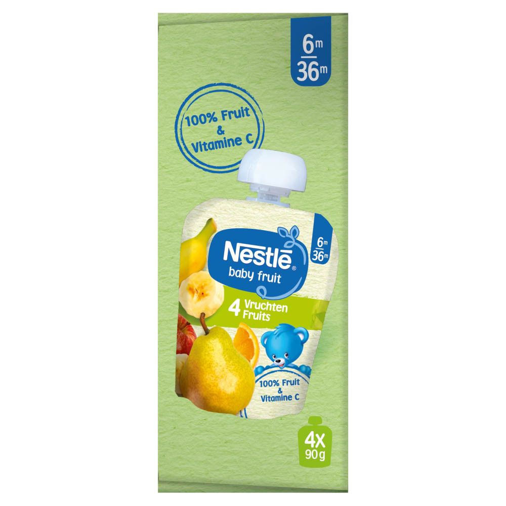 Gourde NESTLE Baby Fruit® avec 4 fruits. Contient de la vitamine C. 6m+.