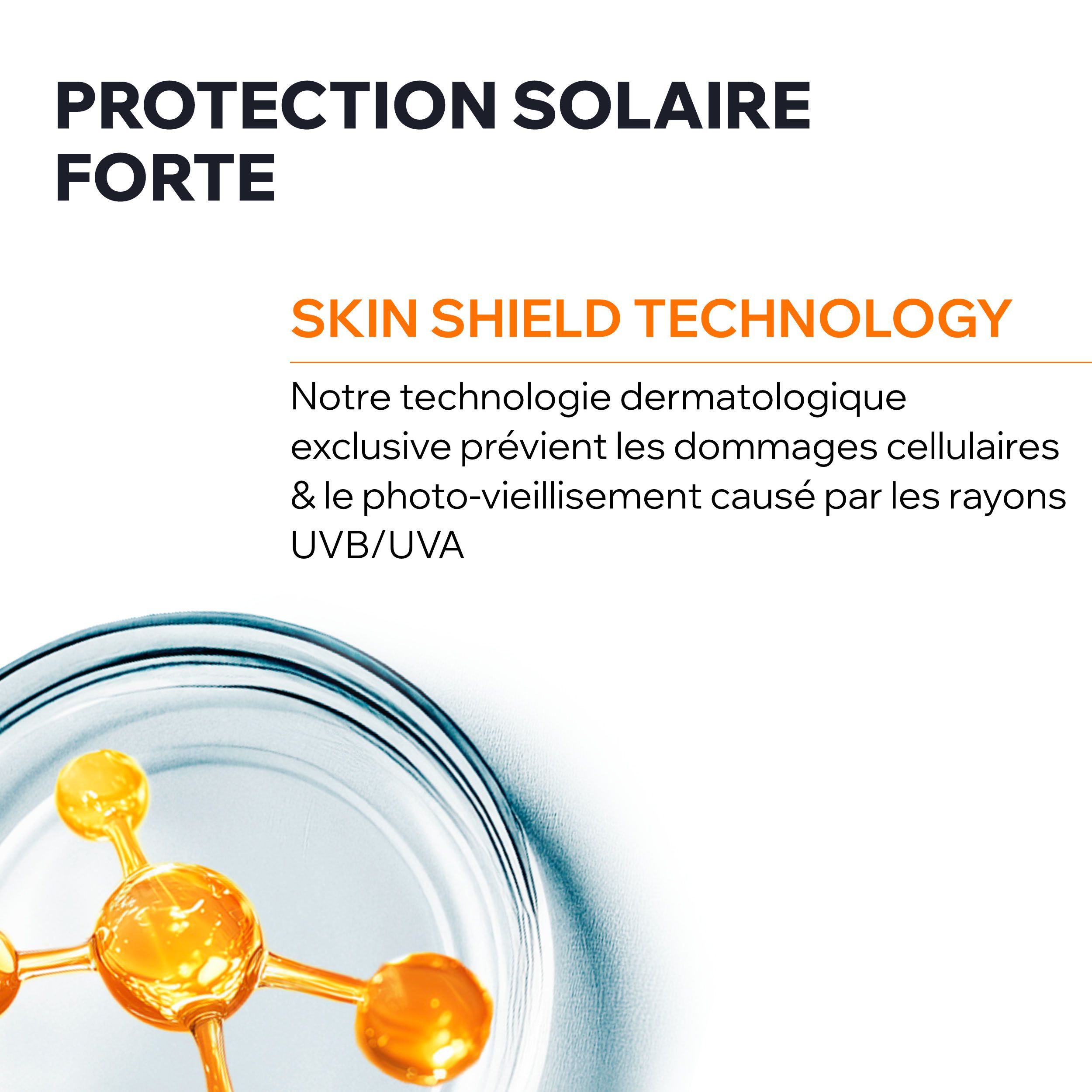 Uriage Bariésun Eau Solaire Fraîche SPF50+ spray. Texte et logos. Fond bleu. Avantages de la technologie.