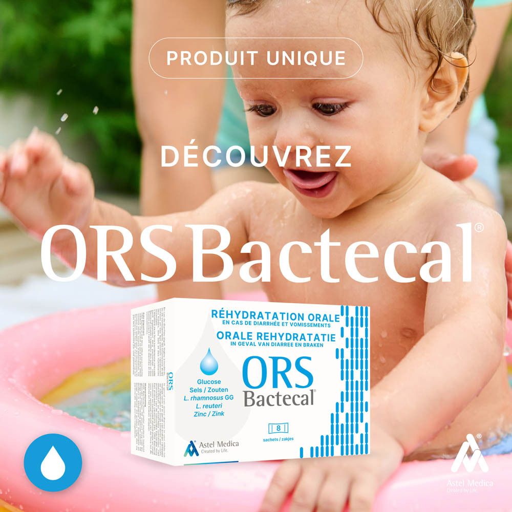Arrière de la boîte Bactecal ORS, texte en français.