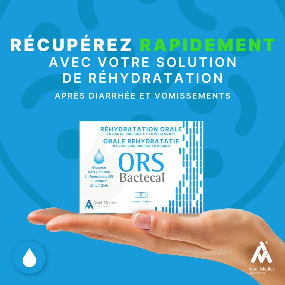 Vue latérale de la boîte Bactecal ORS avec instructions d'utilisation et avertissements.