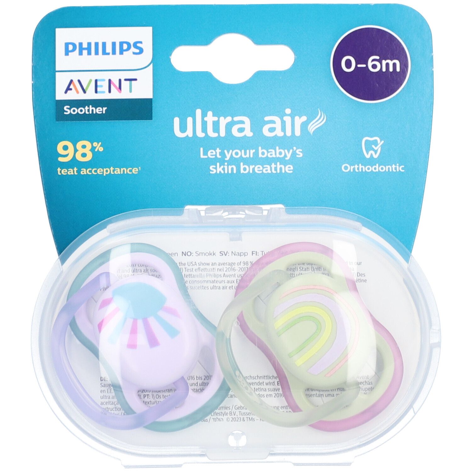 PHILIPS Avent Sucette Ultra Air Soleil/Arc-en-ciel Fille 0-6 Mois SCF085/59