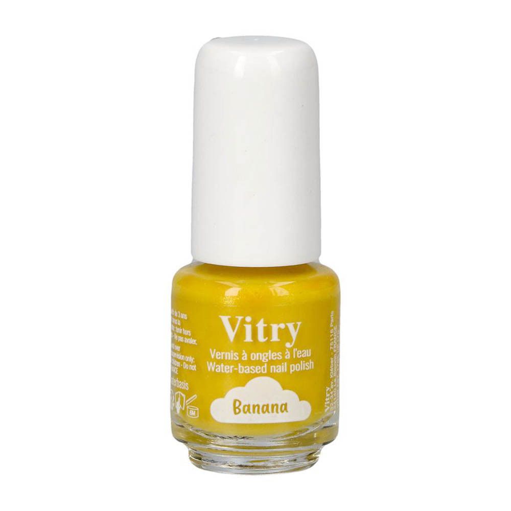 Vitry vernis à ongles à base d'eau, couleur Banana, 4 ml. Vue de face avec étiquettes françaises.