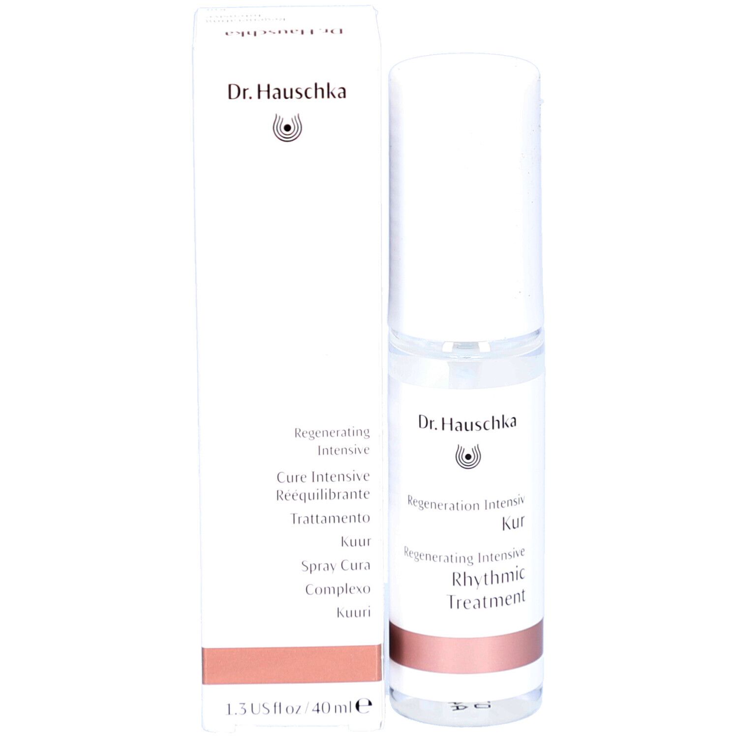 Flacon et emballage. Inscription: Dr. Hauschka, Regeneration Intensiv Kur, Regenerating Intensive Rhythmic Treatment, Cure Rééquilibrante.