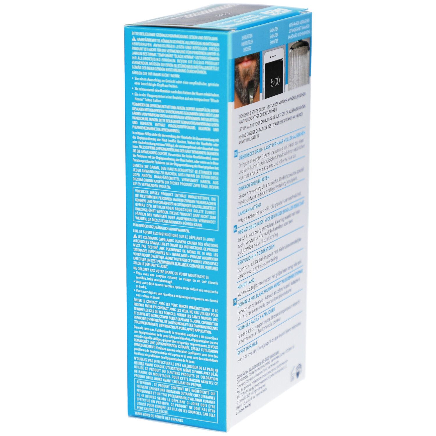 Boîte bleue avec texte et illustrations. Contient des informations sur l'utilisation et des avertissements. M-45.